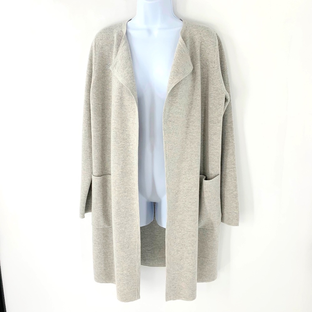 J Crew Women Sweater Long Cardigan Open Front Collarless Grey Sz S
